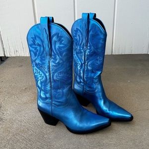 Jeffrey Campbell Dagget Cowboy Boot sz 8.5 Metallic Blue Western